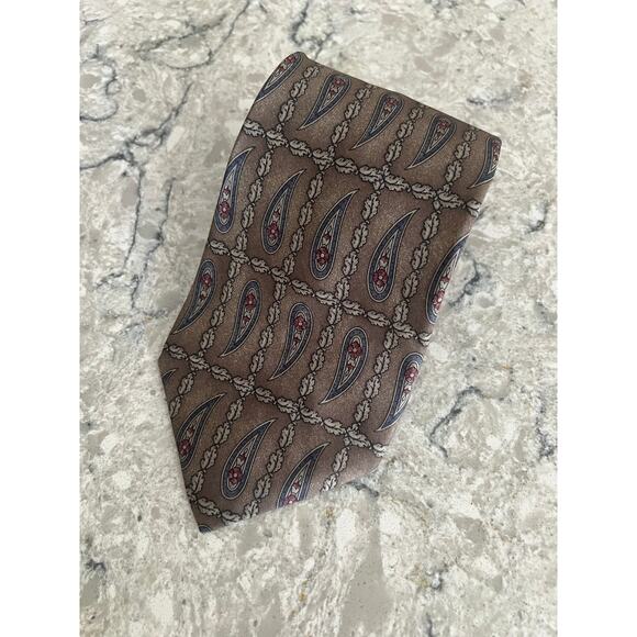 Zylos George Machado 100% Italian Silk Neck Tie Taupe Blue JL - Picture 1 of 8